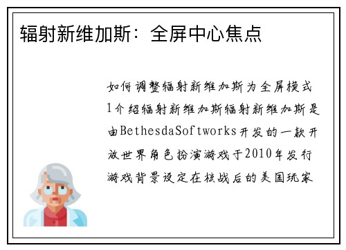 辐射新维加斯：全屏中心焦点